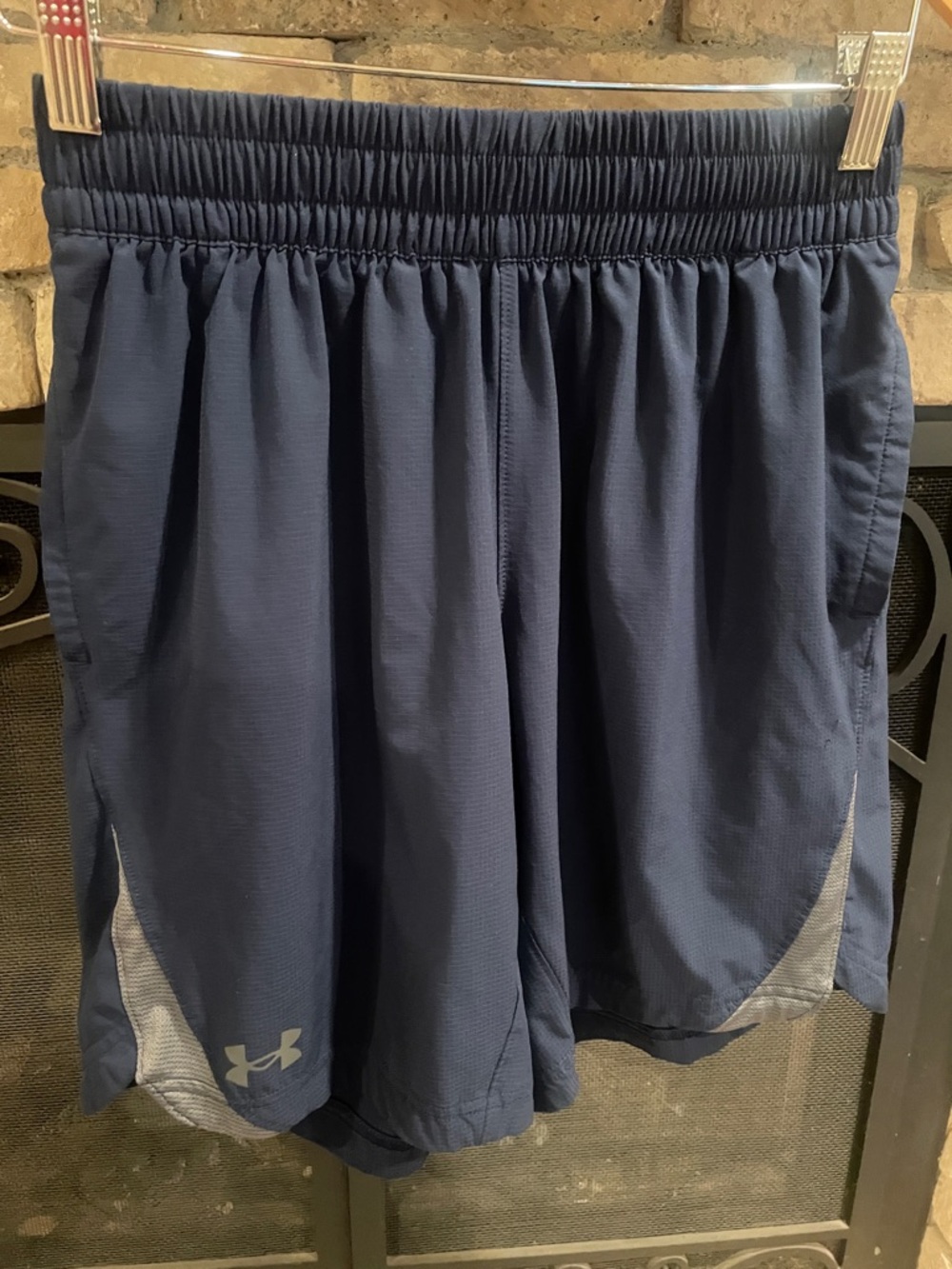 Under Armour Navy Blue Athletic Shorts with Gray Panels